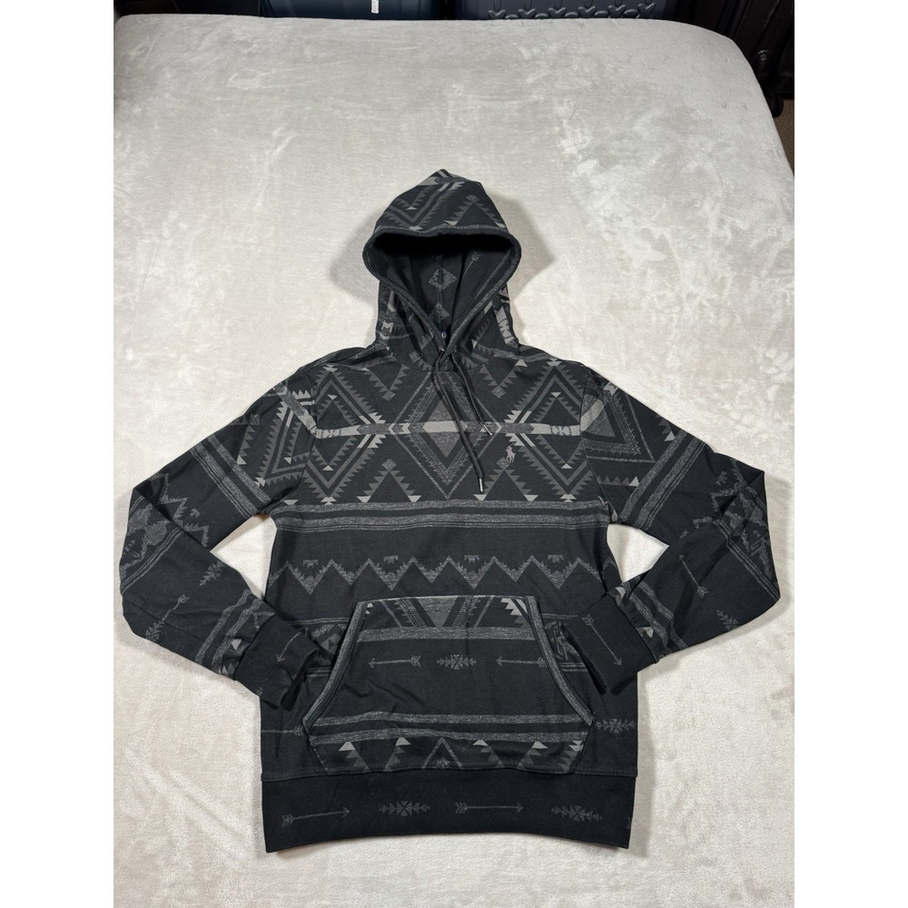 Polo Ralph Lauren Aztec Hoodid Pullover Size Small Black Cotton Soft